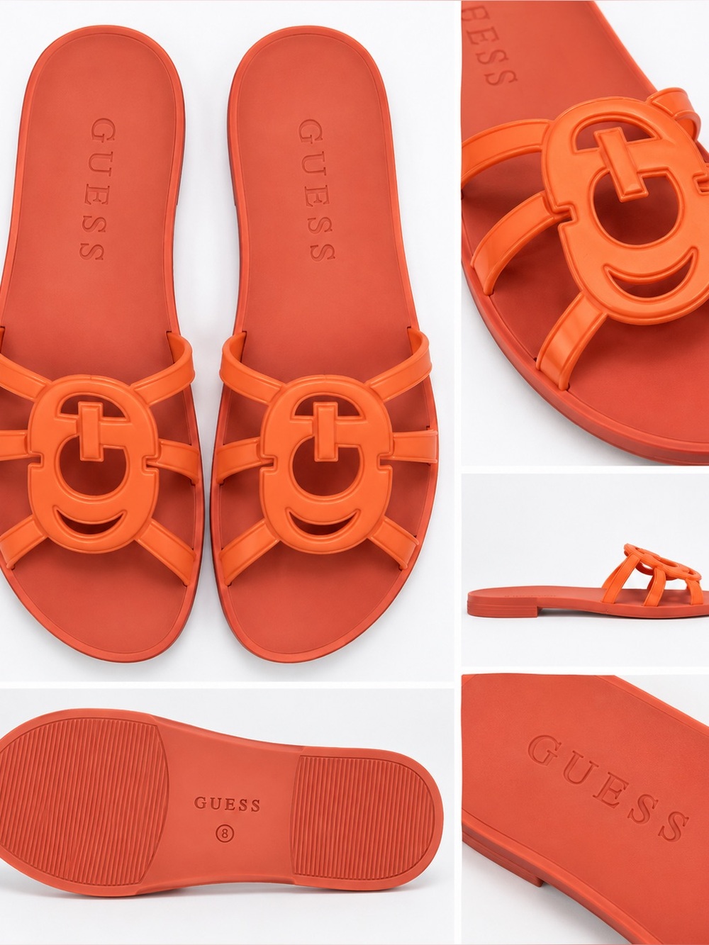 GUESS Coral Orange Logo Slide Sandals